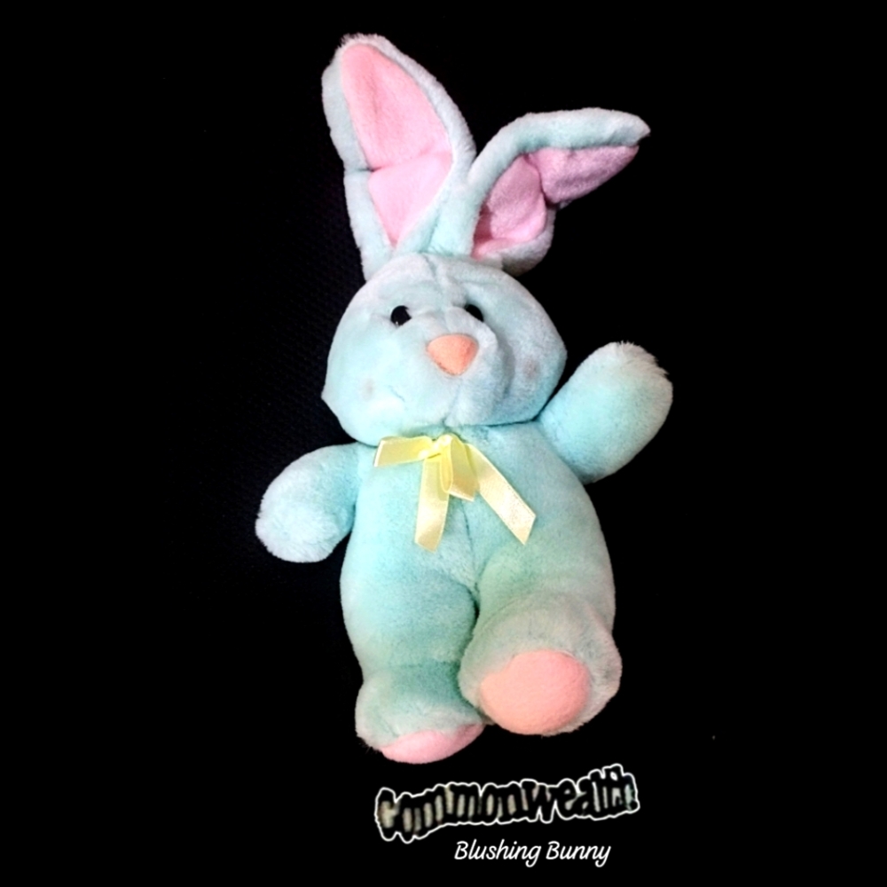 Blushing Bunny Rabbit From The 80's By Commonwealth Vintage Plush Yellow Ribbon